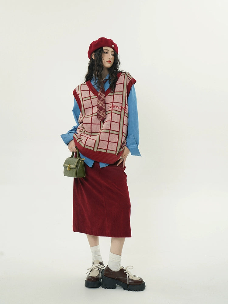 Casual Mid-Length Corduroy Skirt