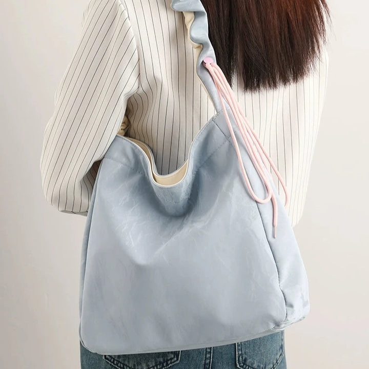 Ruffled Strap Tote Bag