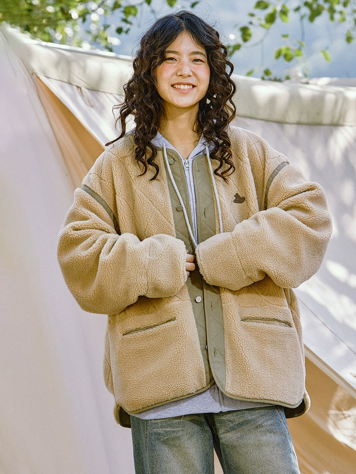 Button Closure Quilted Woolen Coat