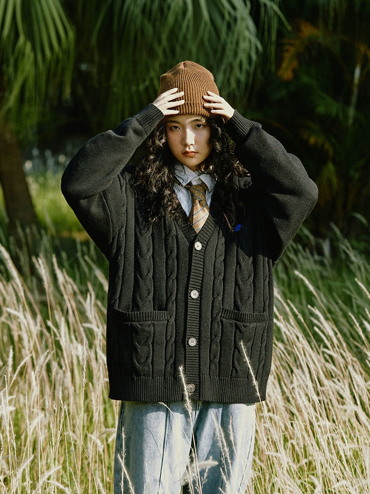 Cable Pockets Knit Cardigan Sweater