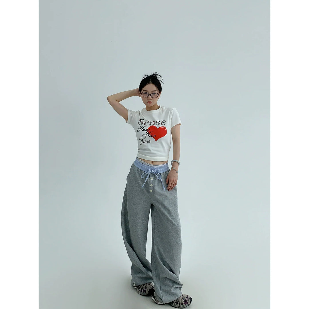 Casual Wide Leg Drawstring Straight Pants