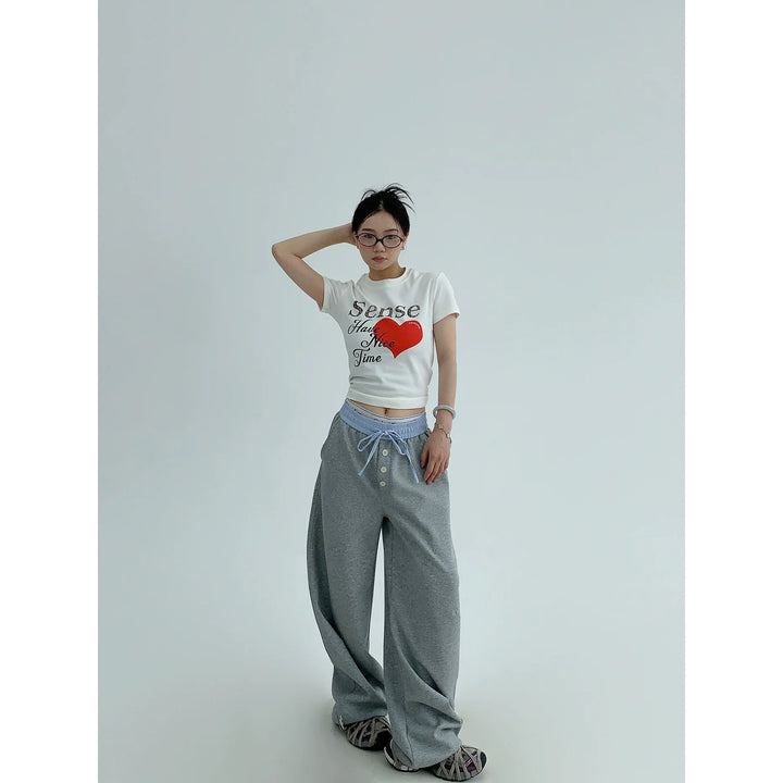 Casual Wide Leg Drawstring Straight Pants
