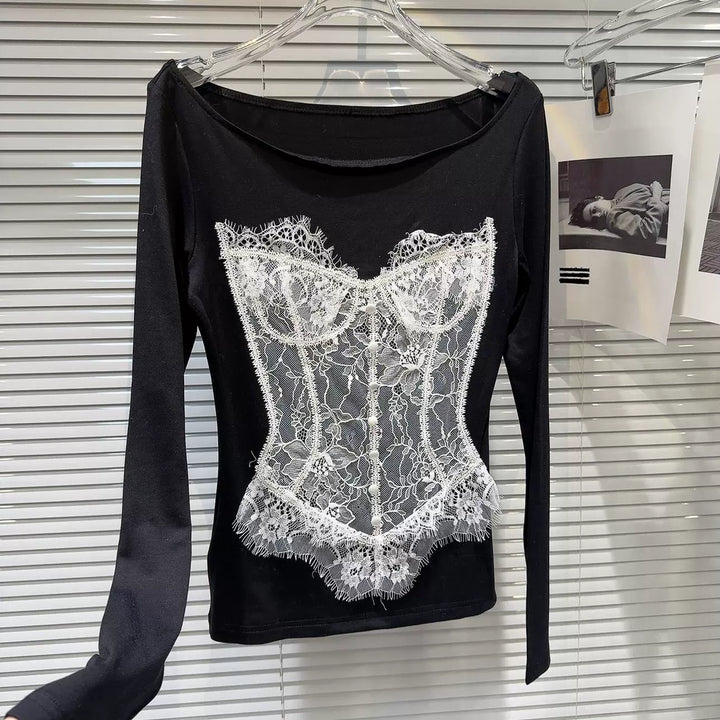 Lace Overlay Long Sleeve T-Shirt