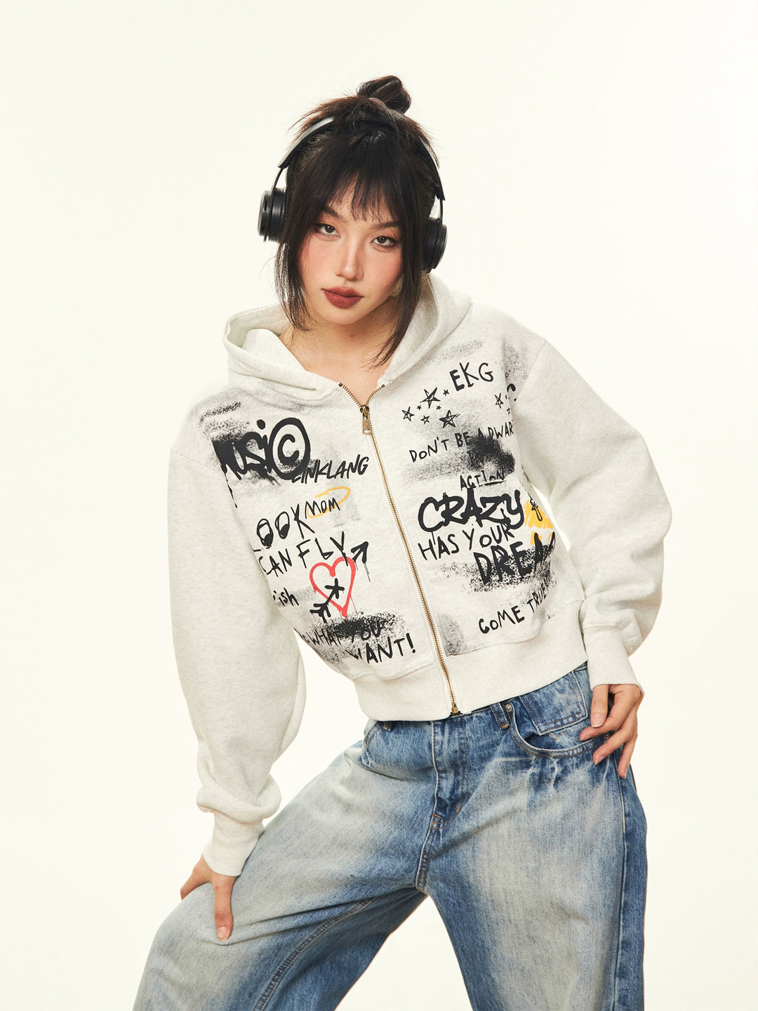 Graphic Zip-Up Hoodie Sweatshirt