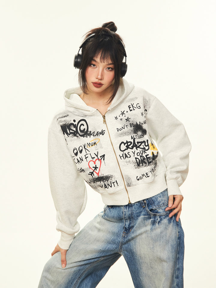 Graphic Zip-Up Hoodie Sweatshirt