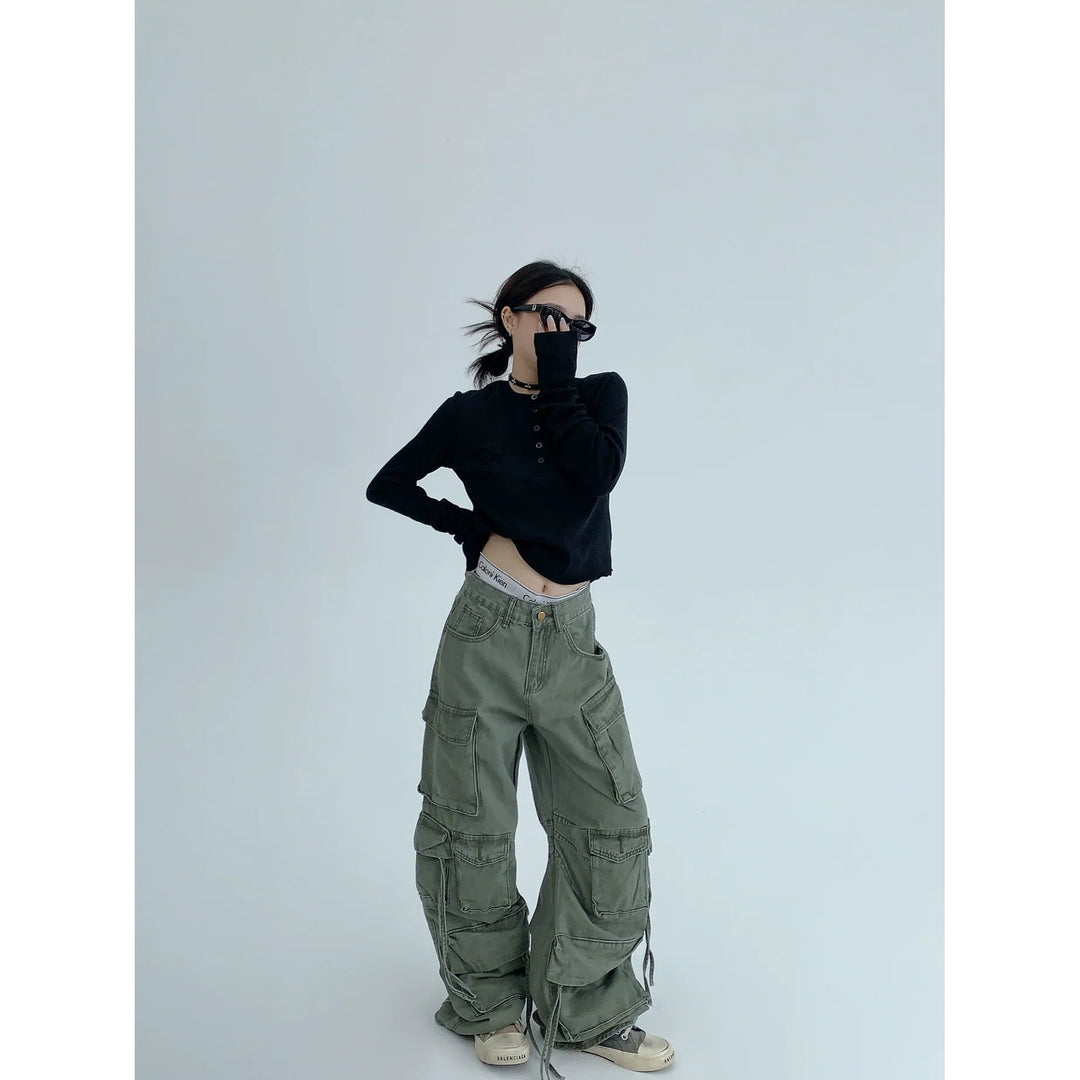 Heavy-duty Distressed Multi-pocket Cargo Pants