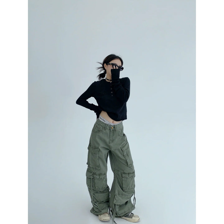 Heavy-duty Distressed Multi-pocket Cargo Pants