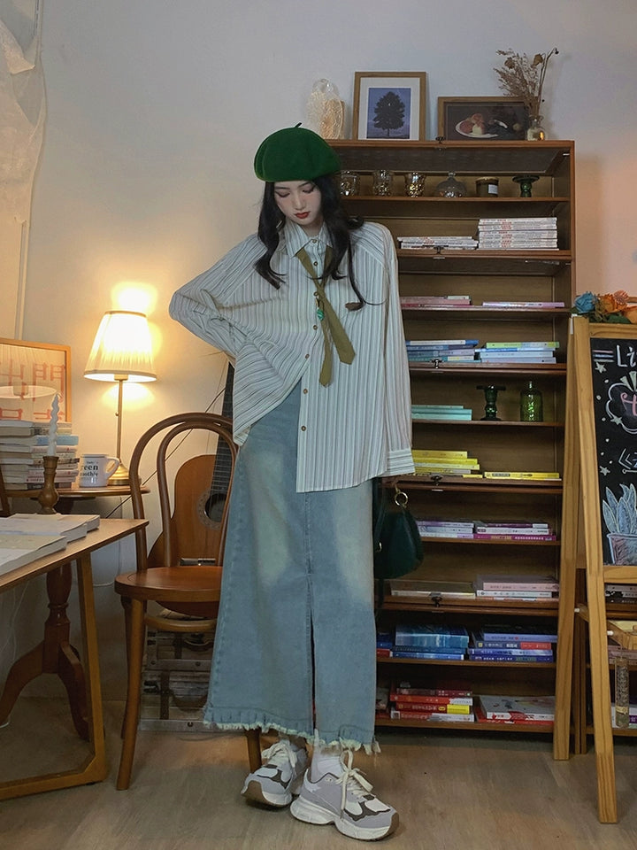 Striped Long-Sleeve Button-Up Shirt