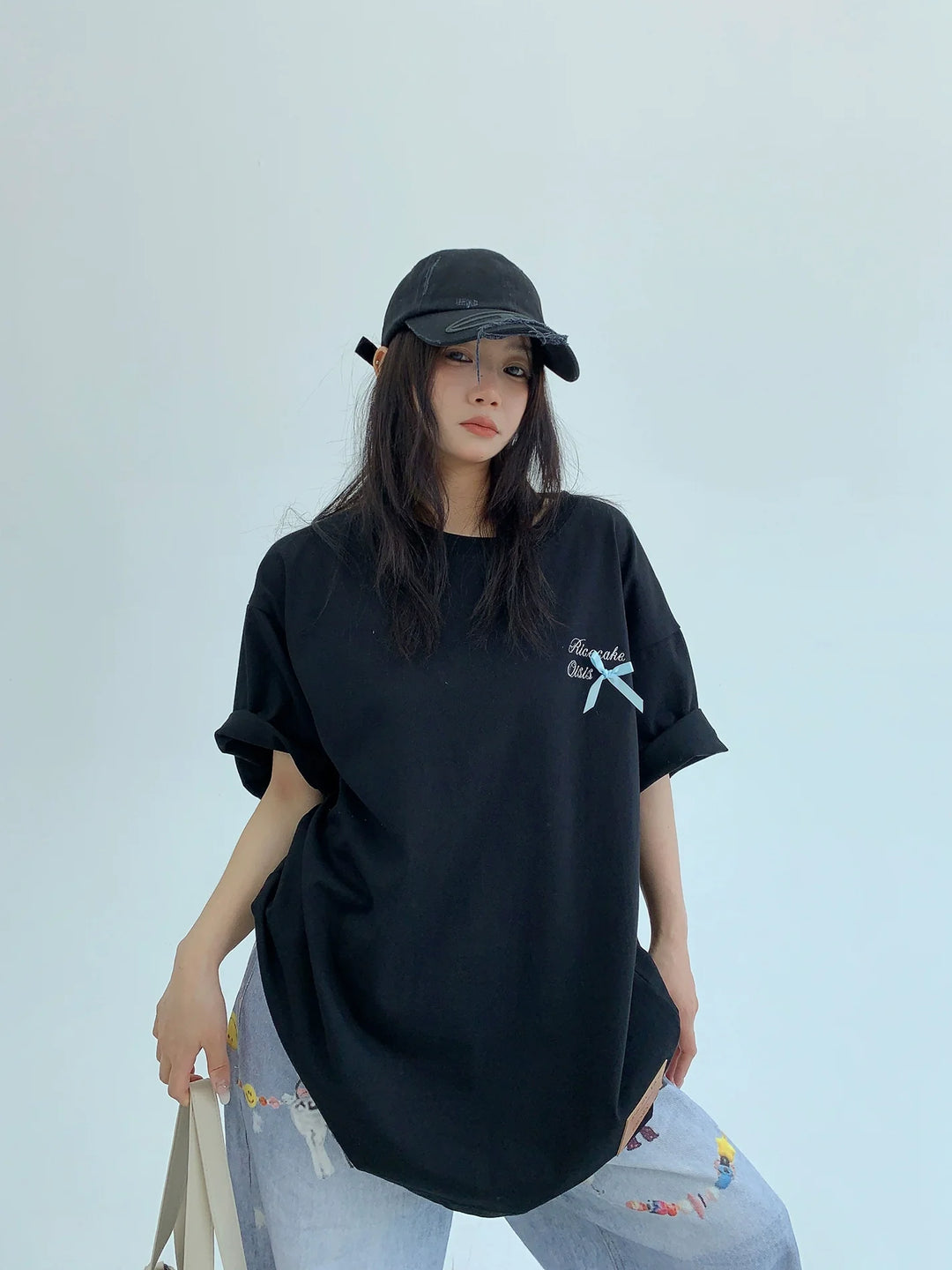 Cotton Bowknot Short Sleeve Turtleneck Shirt