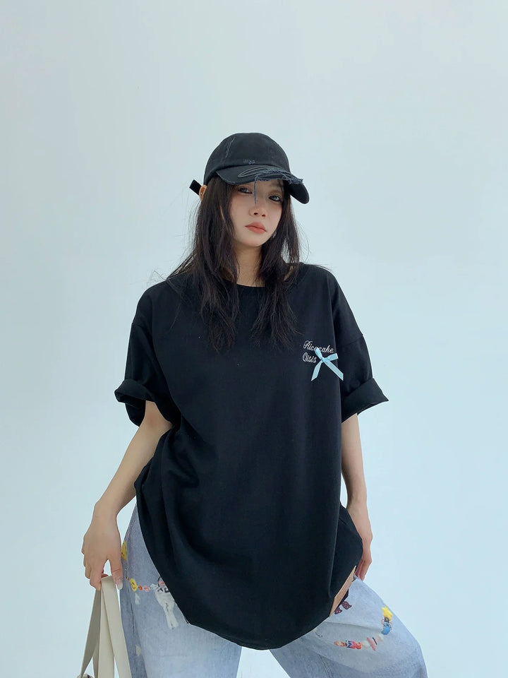 Cotton Bowknot Short Sleeve Turtleneck Shirt
