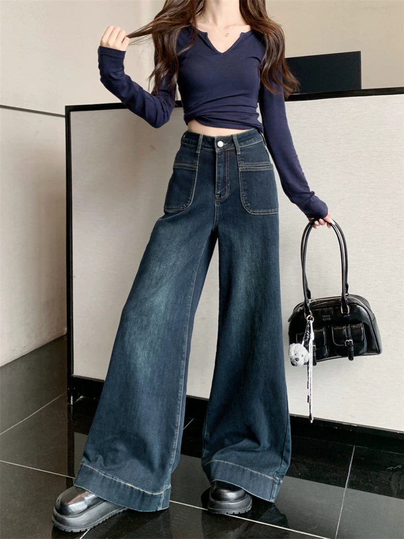 Wide-Leg High-Waist Denim Pants