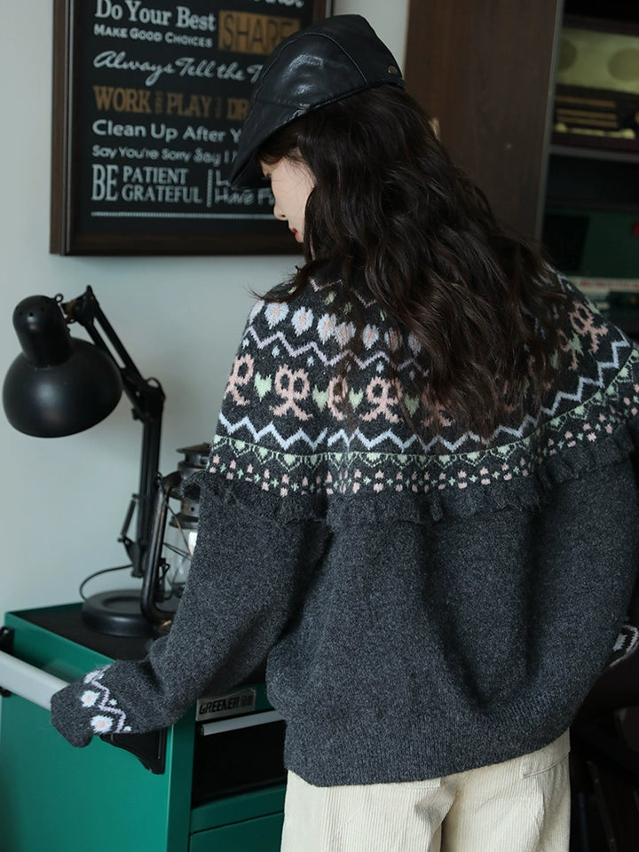 Patterned Knit Cardigan Sweater