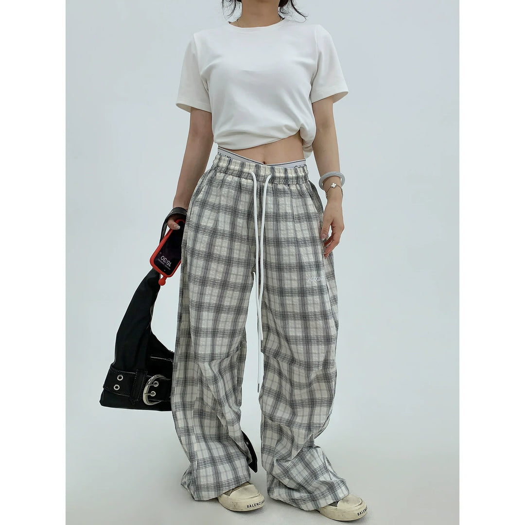 Plaid Loose Wide-Leg Casual Pants
