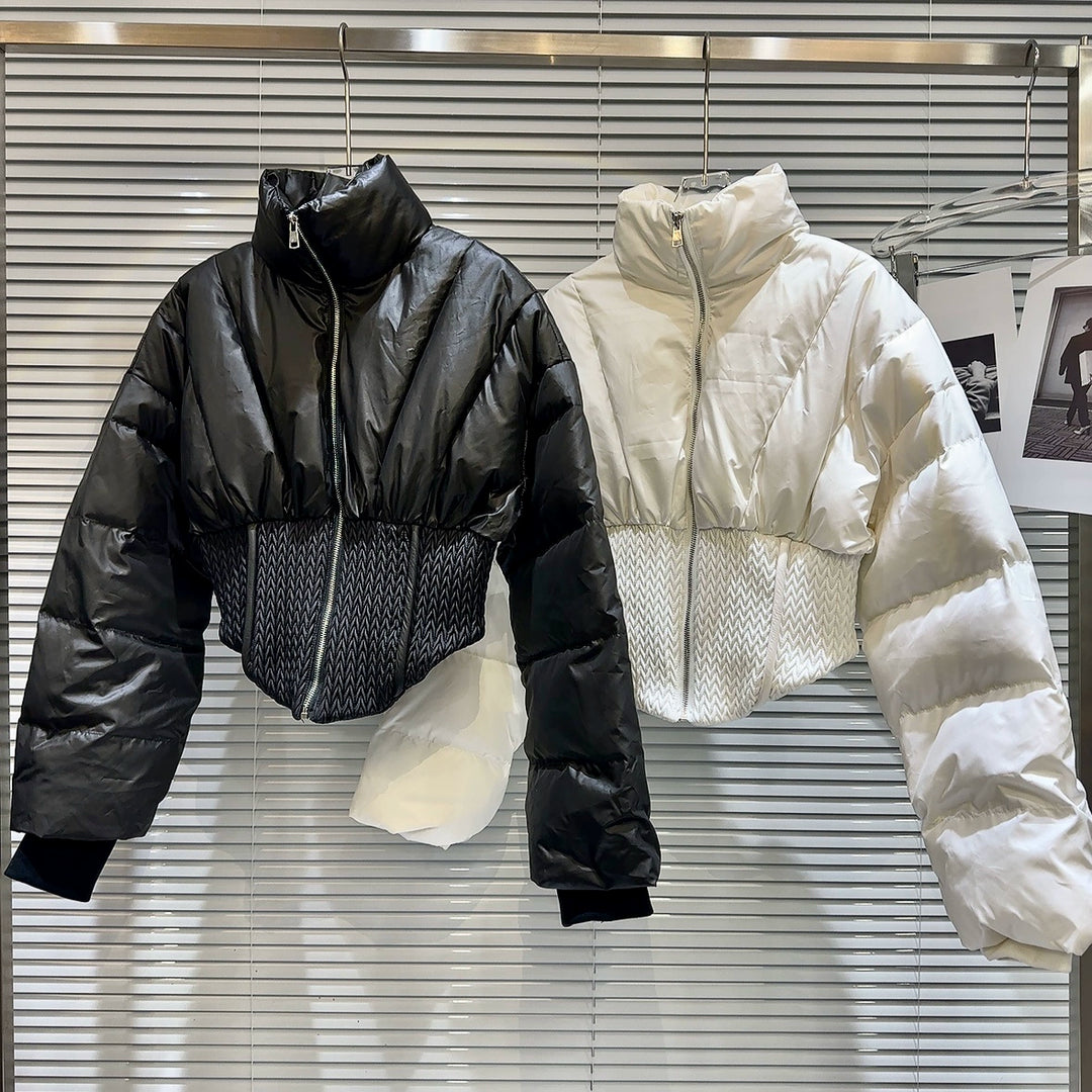 High Collar Quilted Cropped Down Jacket