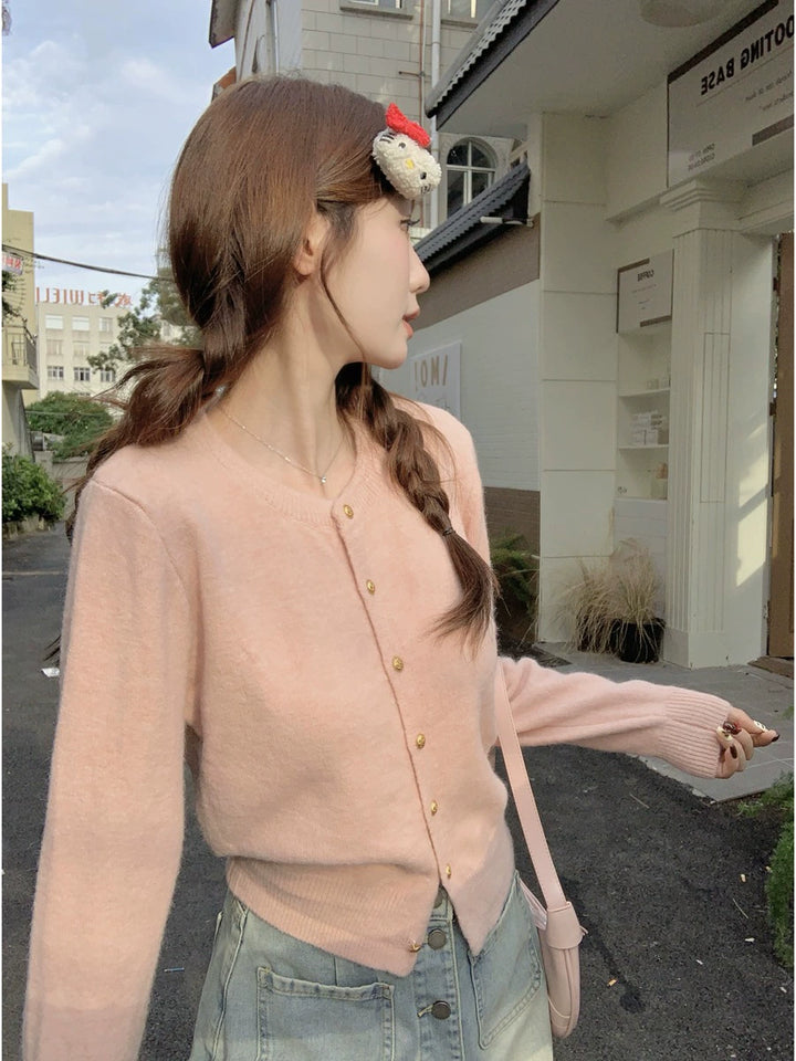 Button-Up Ribbed Hem Wool Sweater