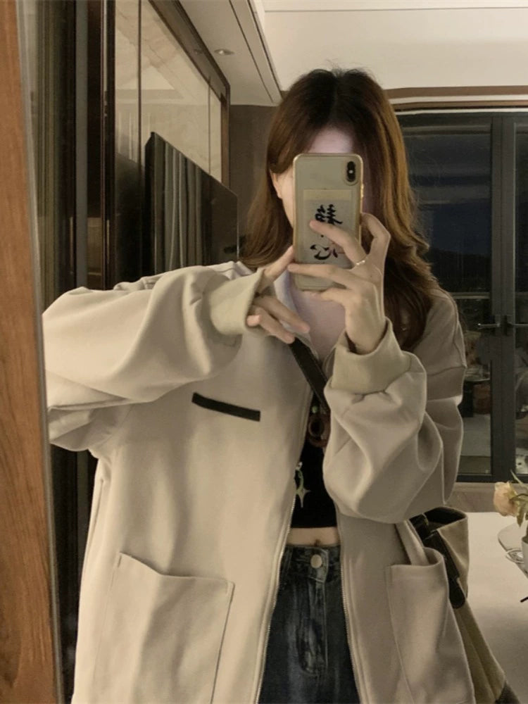Casual Zip-Up Pockets Short Coat
