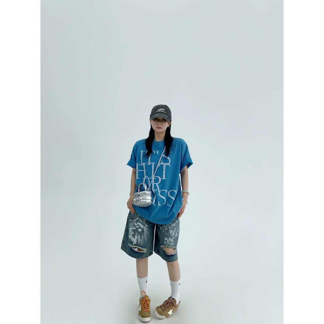 Washed Letter Print Short Sleeve Shirt