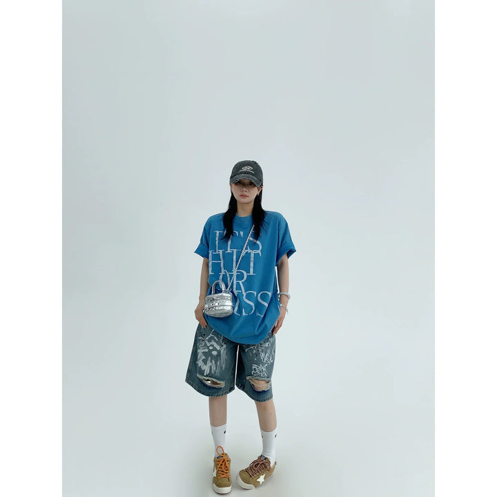 Washed Letter Print Short Sleeve Shirt