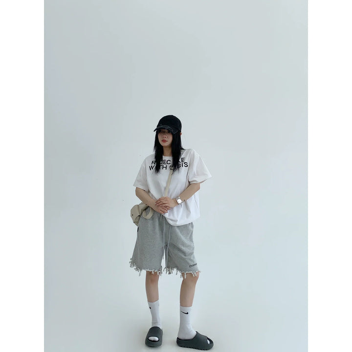 Loose Fit Tassel Hem Casual Shorts