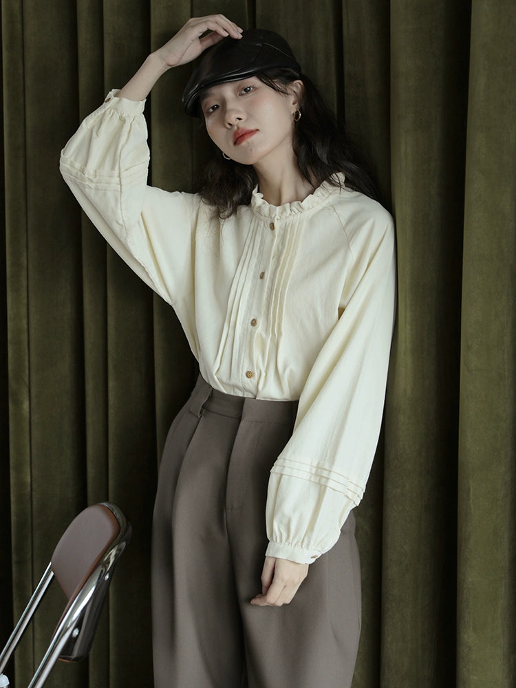 Ruffled Button-Down Long Sleeve Shirt