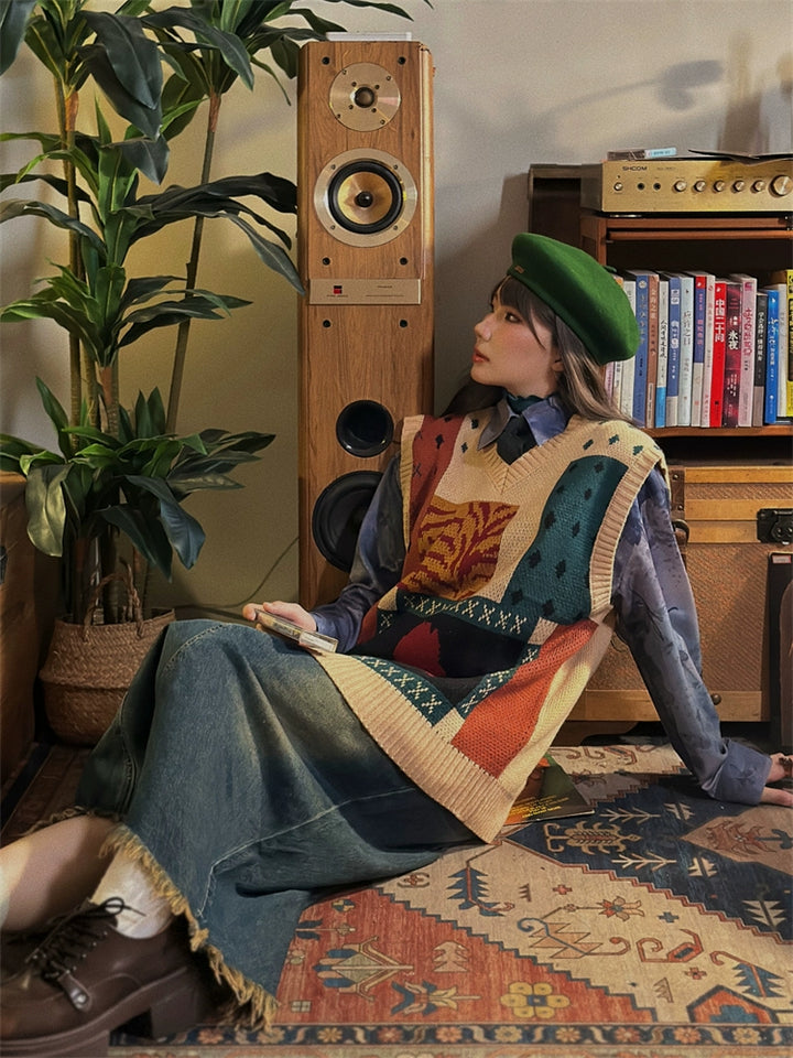 Vintage-Style Patterned Wool Sweater