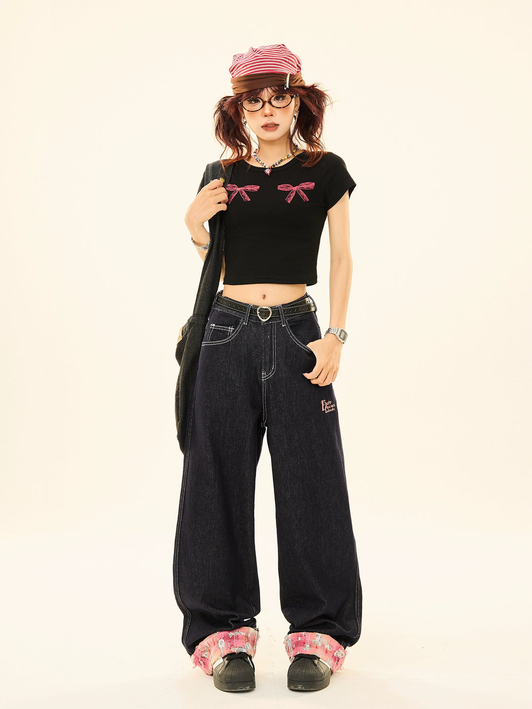 Embroidered Wide-Leg Denim Pants
