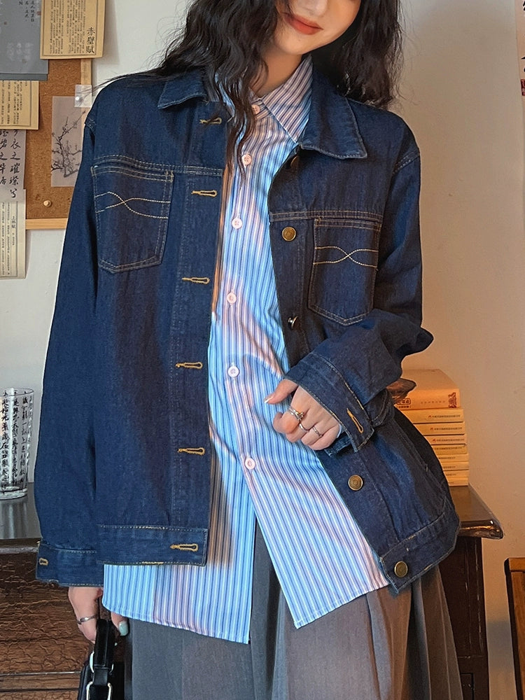 Striped Long-Sleeve Collared Shirt