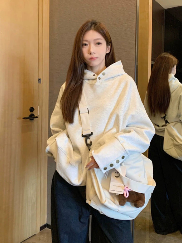Oversized Button Hoodie Sweatshirt
