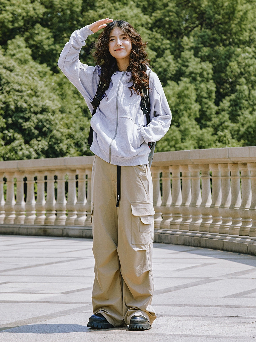 Front Pockets Hooded Zip-Up Sweatshirt