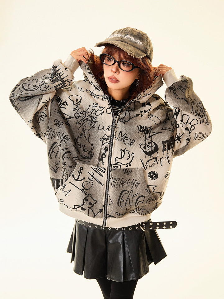 Graphic Ears Hooded Short Coat