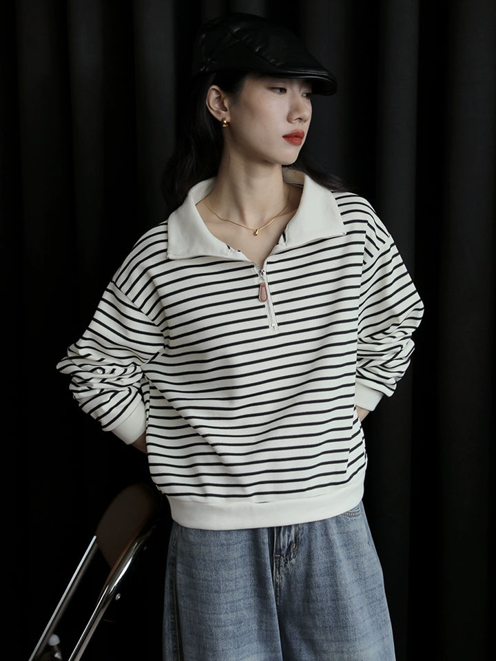 Striped Half-Zip Sweatshirt