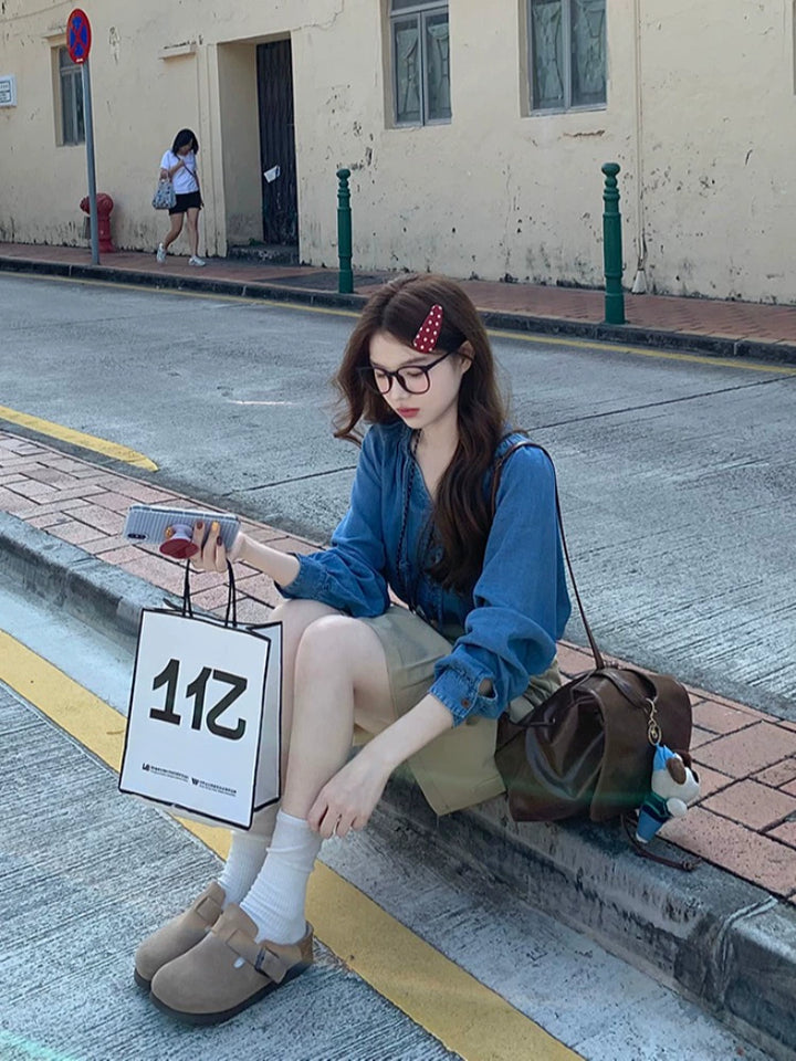 Casual Button-Up Denim Shirt