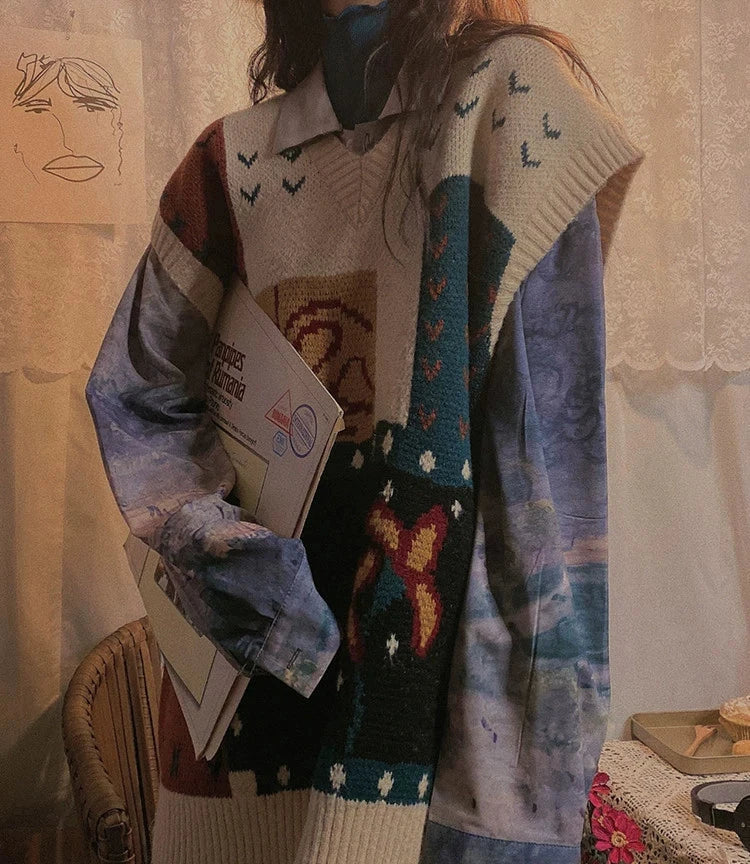 Vintage-Style Patterned Wool Sweater