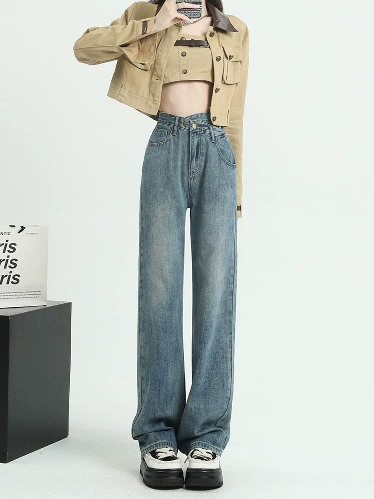 High-Waisted Relaxed Fit Denim Pants