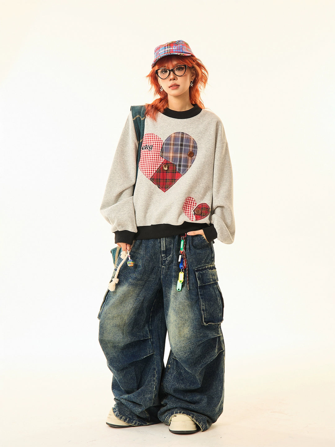 Plaid Patchwork Heart Sweatshirt