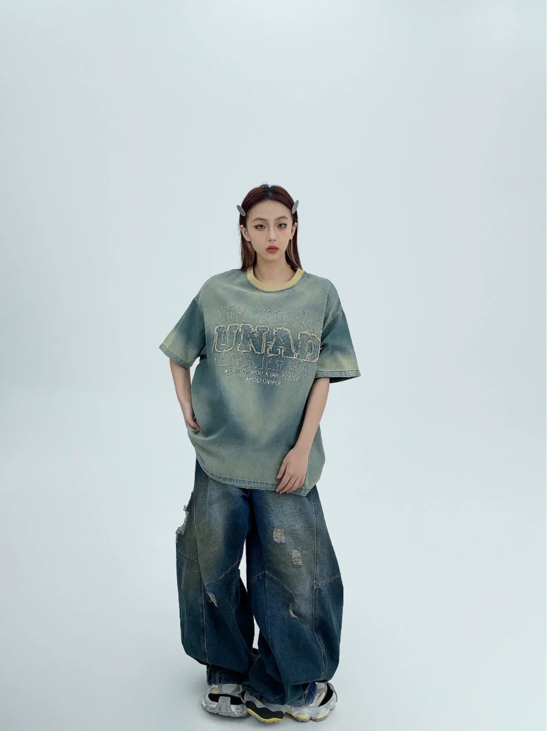 Denim Embroidered Patch Short Sleeve T-shirt
