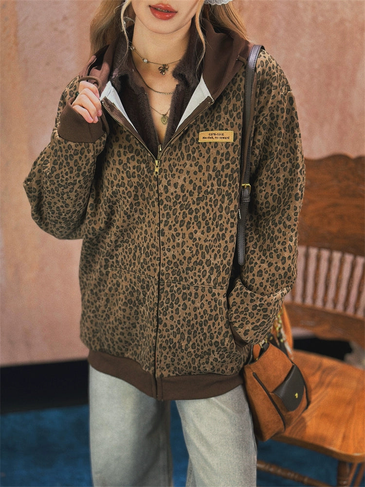 Leopard Print Hooded Short Coat