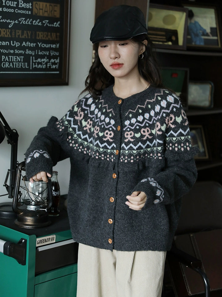 Patterned Knit Cardigan Sweater