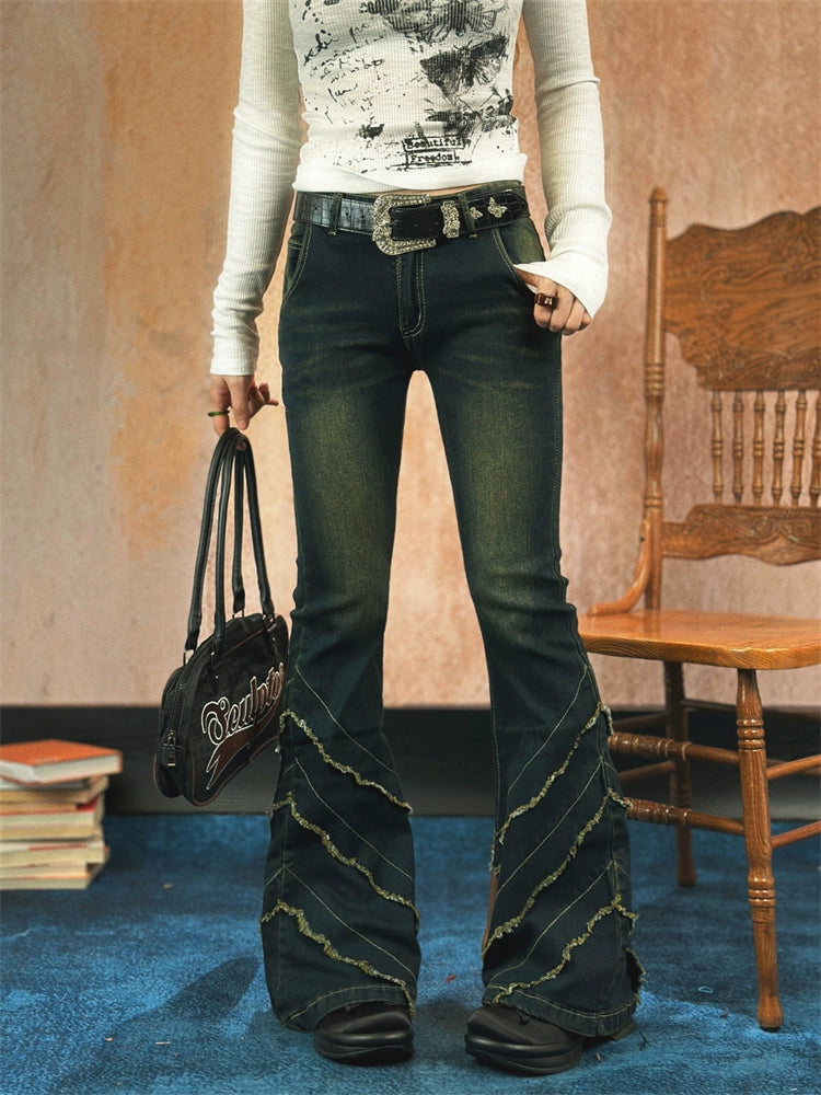 Flare Leg Distressed Denim Pants