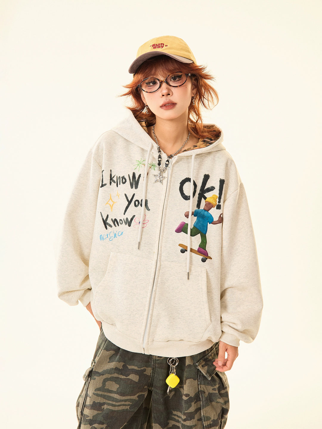 Hooded Graphic Zip-Up Sweatshirt
