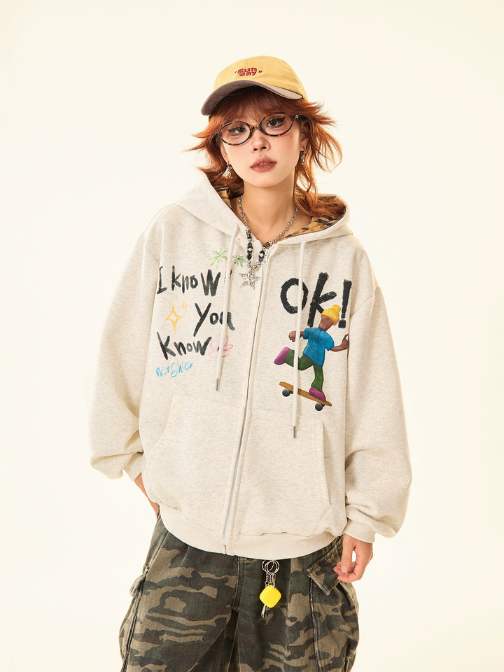 Hooded Graphic Zip-Up Sweatshirt