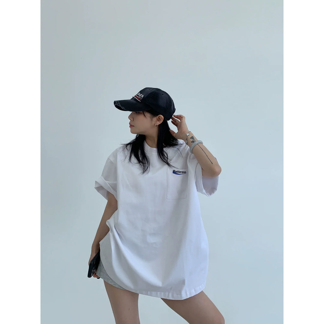 Cotton Casual Letter Embroidered T-Shirt