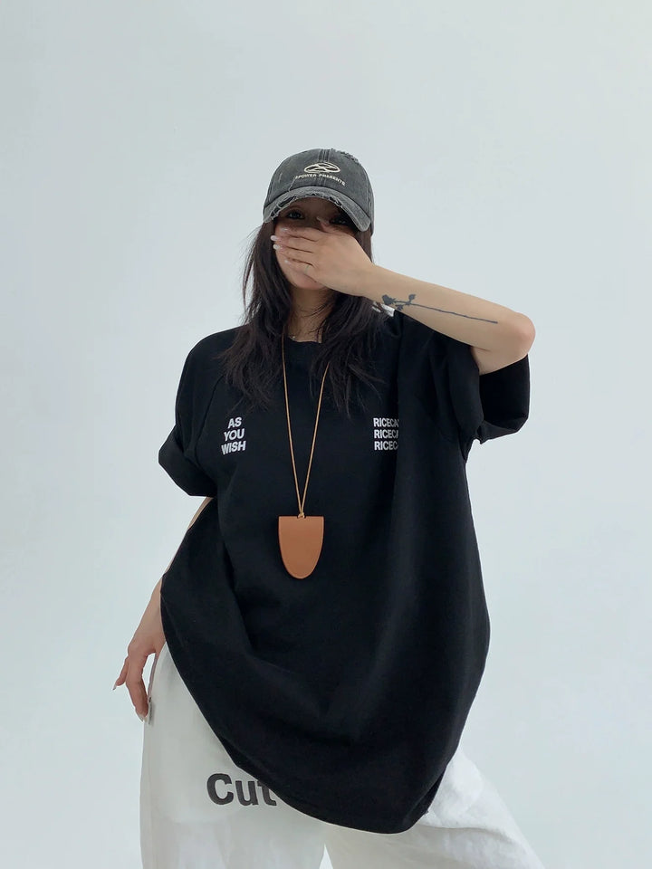 Cotton Relaxed Fit Letter Print T-shirt