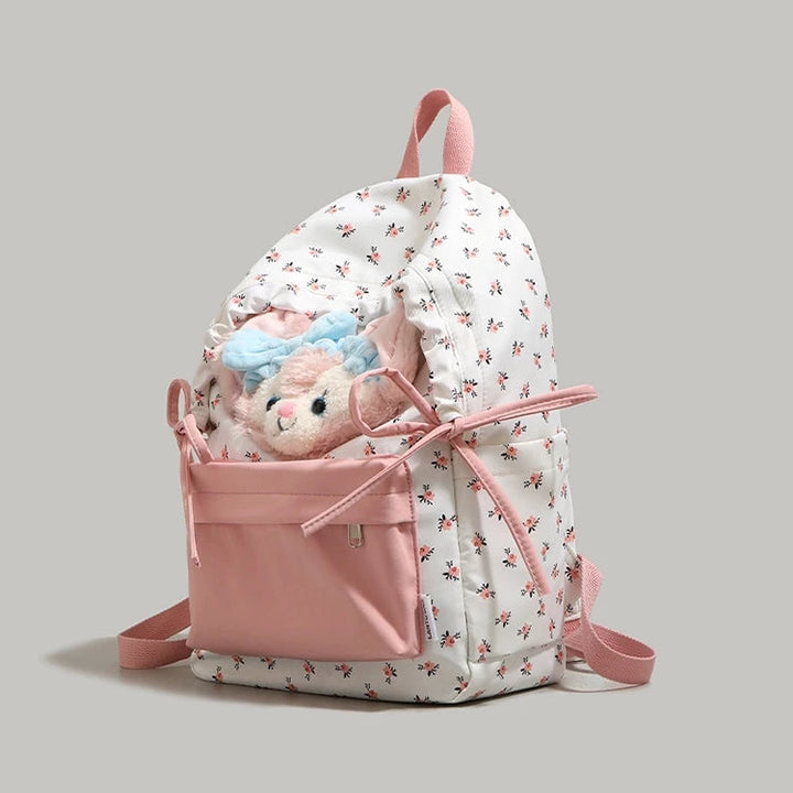 Bear Embellished Floral Print Backpack