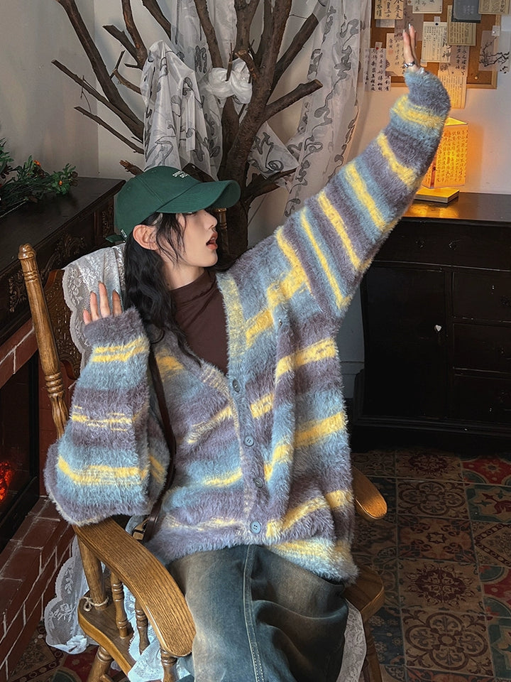 Button Closure Fuzzy Wool Sweater