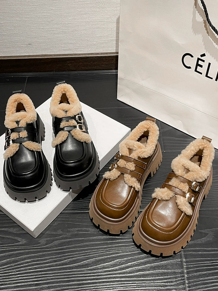 Chunky Buckled Fleece Lining Shoes