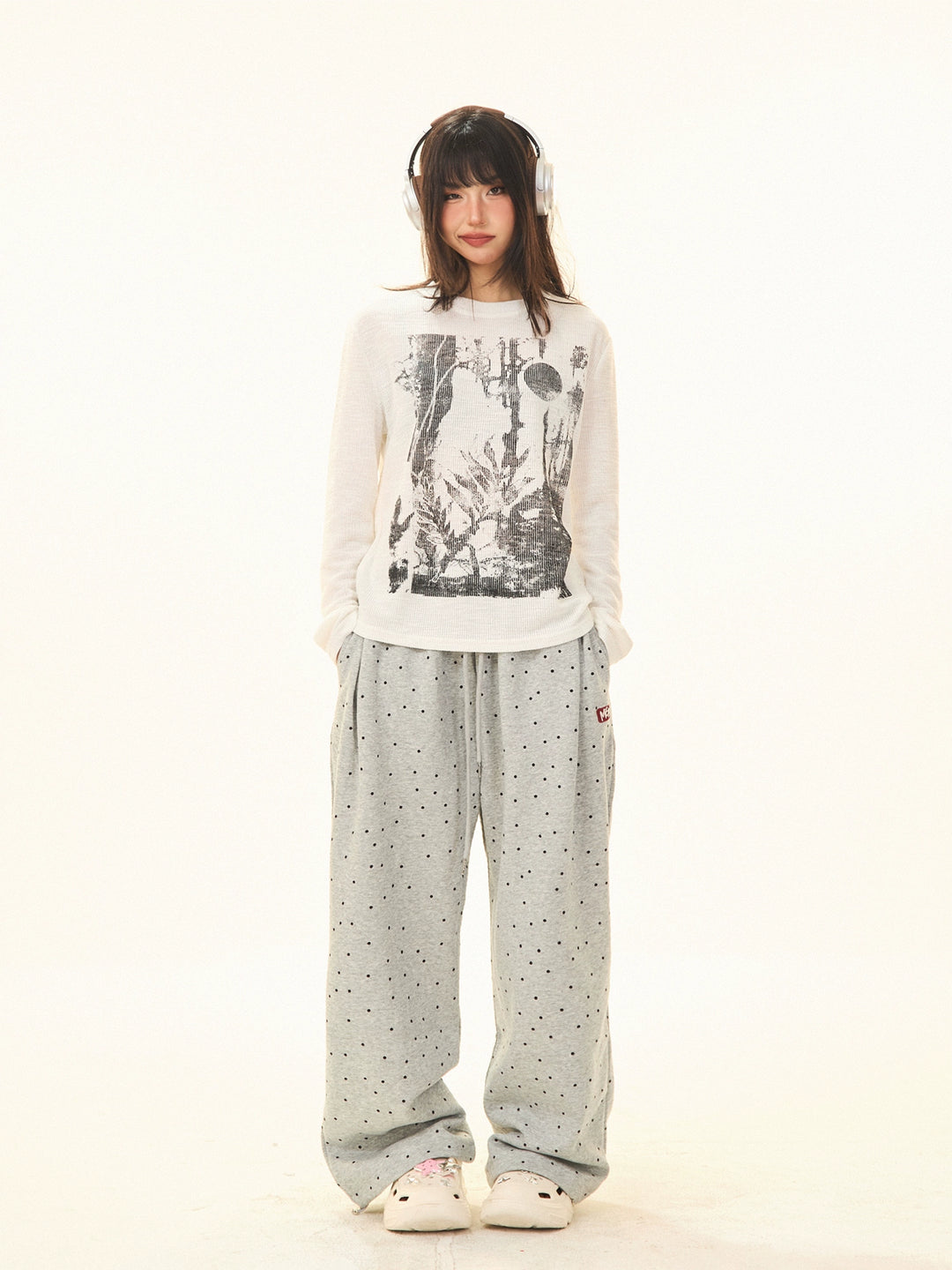 Polka Dot Wide-Leg Casual Pants