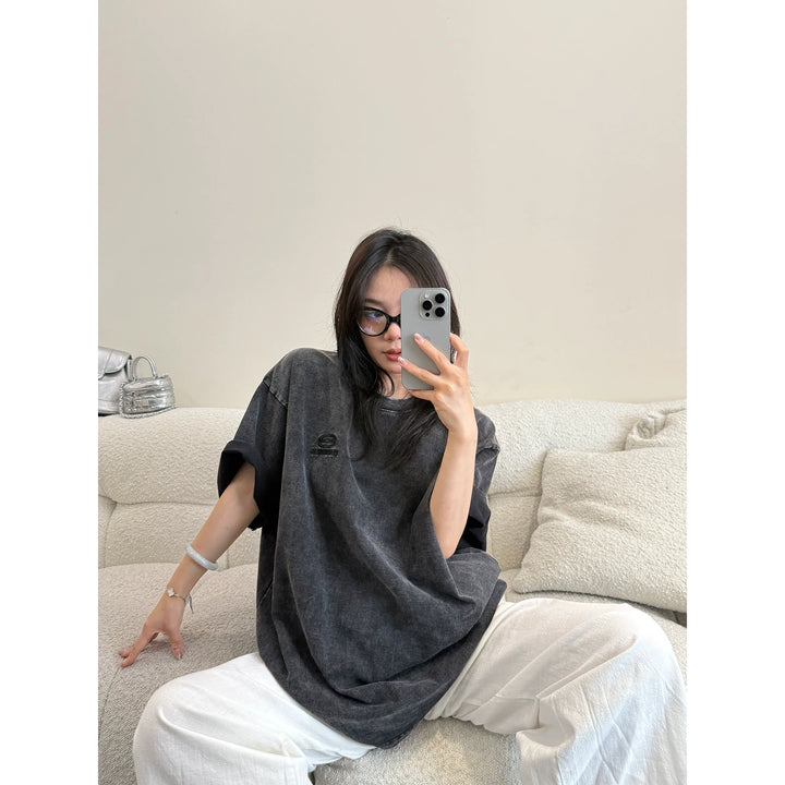 Embroidered Retro Loose Short Sleeve Tee