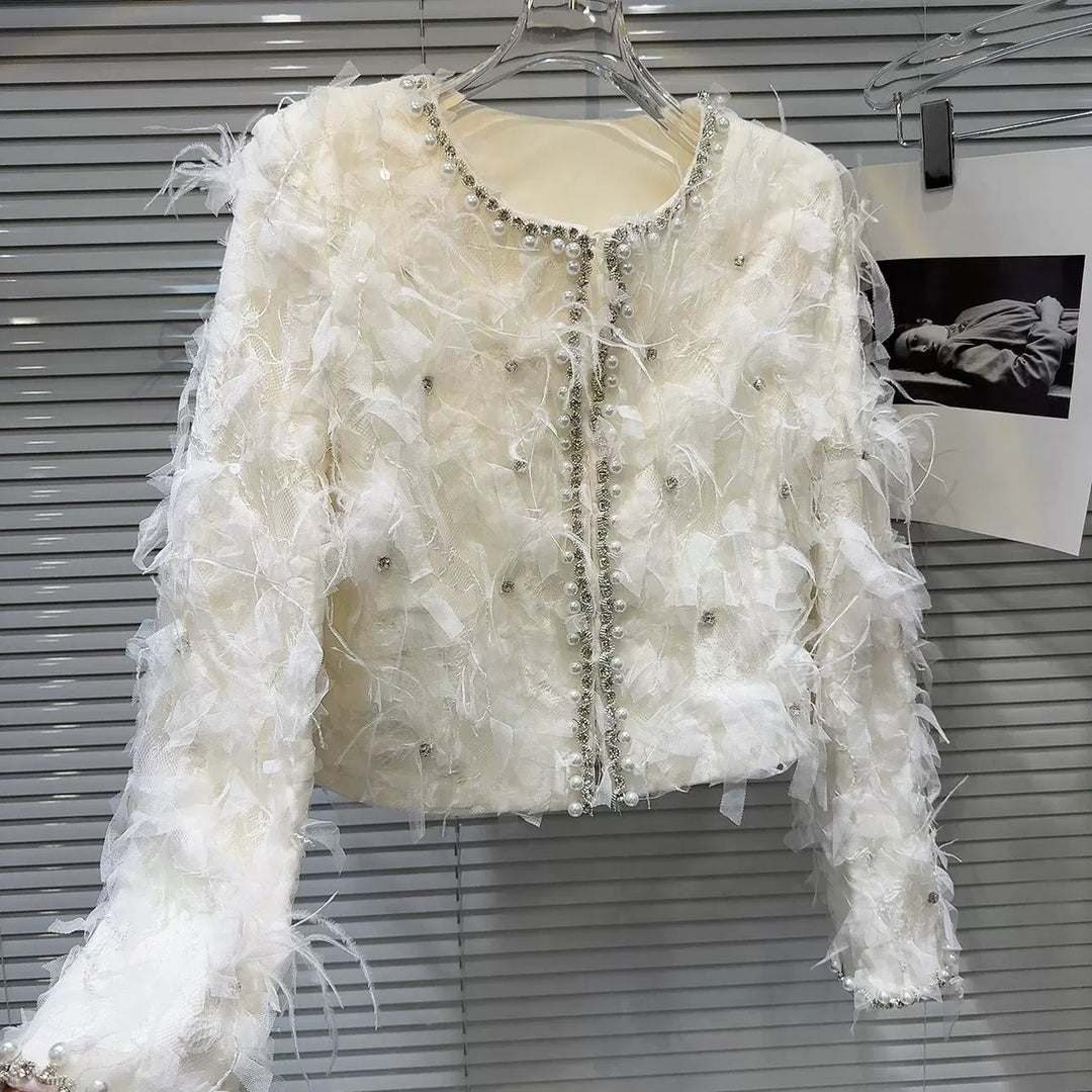 Luxe Beaded Feather Short Coat