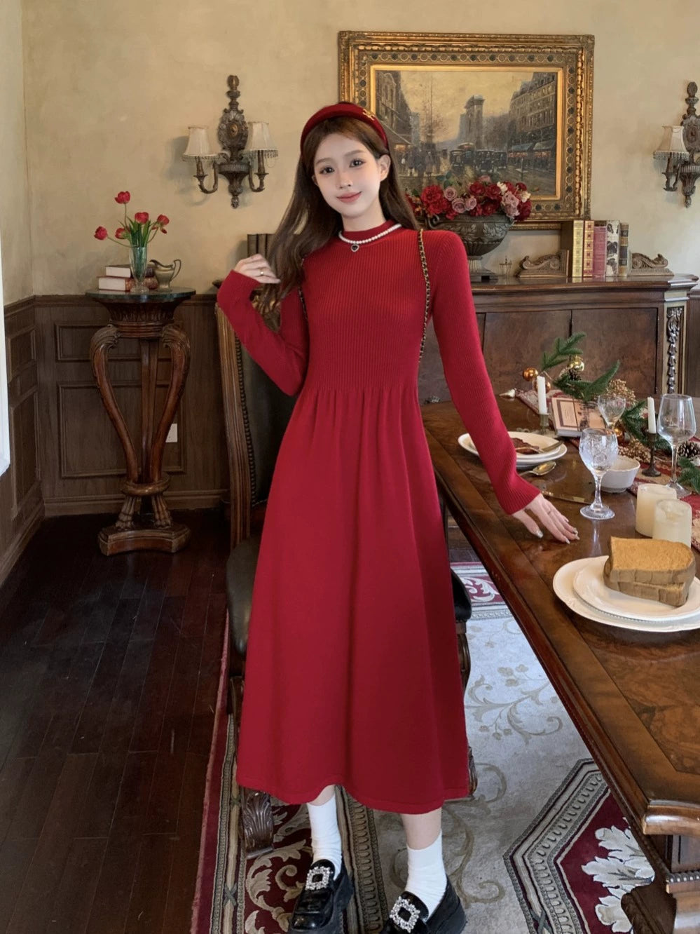 Elegant Long Sleeve Knit Dress